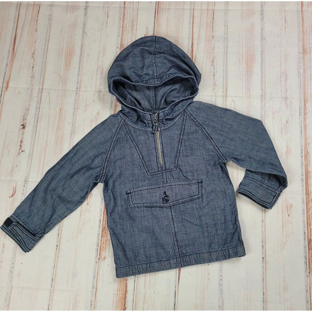 Oshkosh B'Gosh Toddler Size 4T Chambray Blue Jean Pullover Hoodie Front pocket